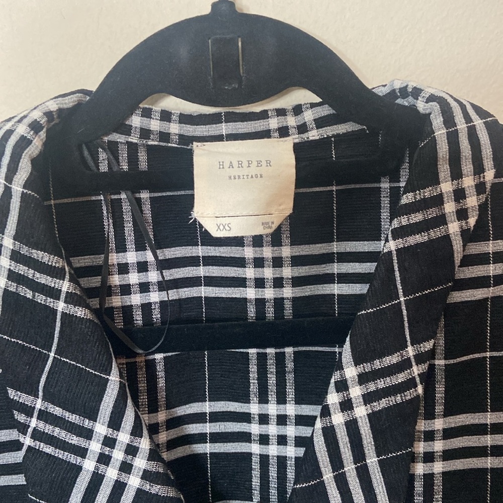 Harper Heritage Plaid  Black & White Short Mini Dress Button Up XXS Fall - Picture 2 of 5